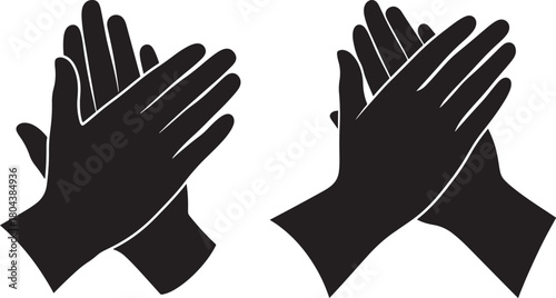Two black silhouettes of hands clapping together