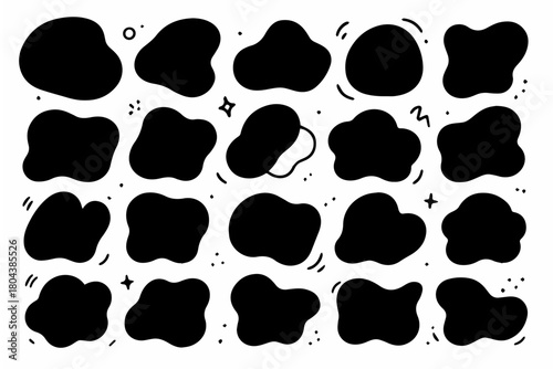 Hand-drawn doodle vector set of filled blobs created in a fun sketchy ink-pen style, isolated on white background
