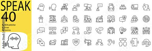 Speak icon set. Editable stroke.