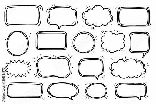 Hand-drawn doodle vector set of handwritten bubble frames created in a fun sketchy style, isolated on white background
