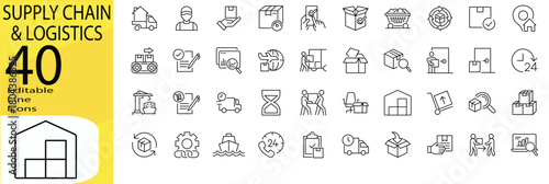 Supply chain & Logistics icon set. Editable stroke.