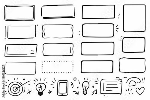 Hand-drawn doodle vector set of highlight boxes created in a fun sketchy style, isolated on white background
