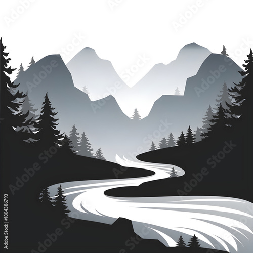 winter mountain landscape with trees