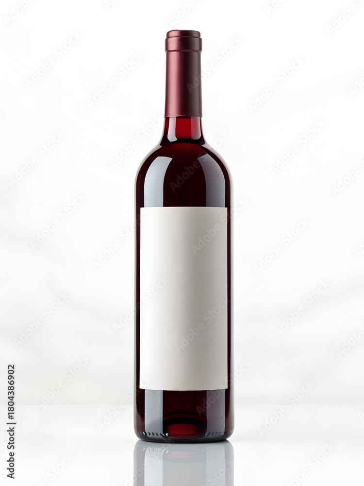Obraz premium Red wine bottle with blank label on white background