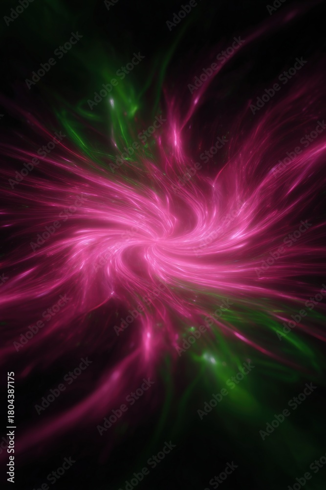 Fototapeta premium Vibrant pink and green energy swirl on black background