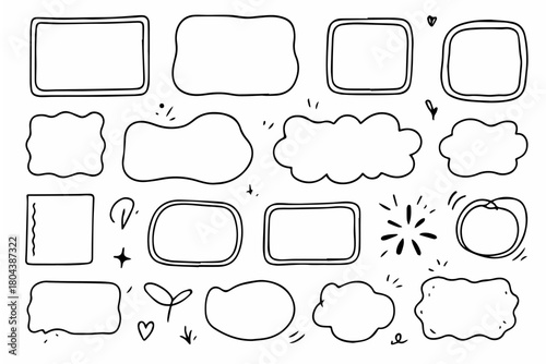 Hand-drawn doodle vector set of loose frame shapes created in a playful sketchy style, isolated on white background
