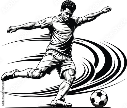 Soccer player kicking ball vector illustration sports graphic design eps silhouette