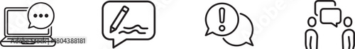 Communication icons set, online message, edit message, warning, group chat