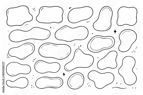Hand-drawn doodle vector set of outline blobs created in a fun sketchy style, isolated on white background
