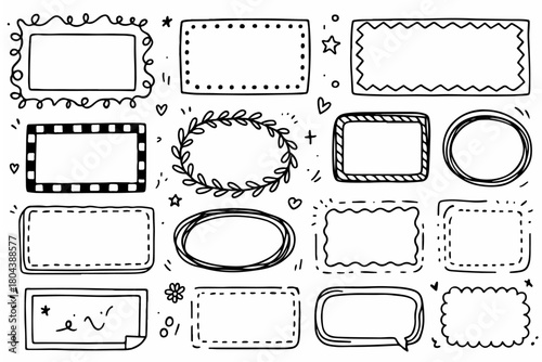 Hand-drawn doodle vector set of pattern frames created in a playful sketchy style, isolated on white background
