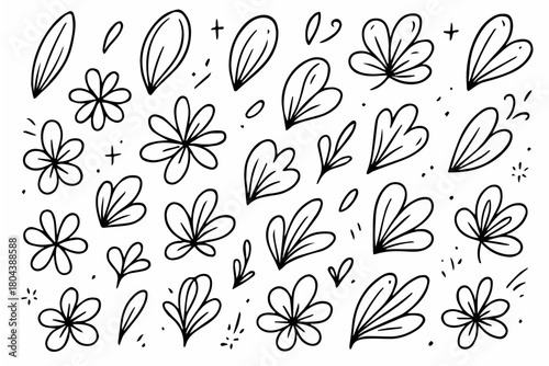 Hand-drawn doodle vector set of petal pattern shapes created in a fun sketchy style, isolated on white background
