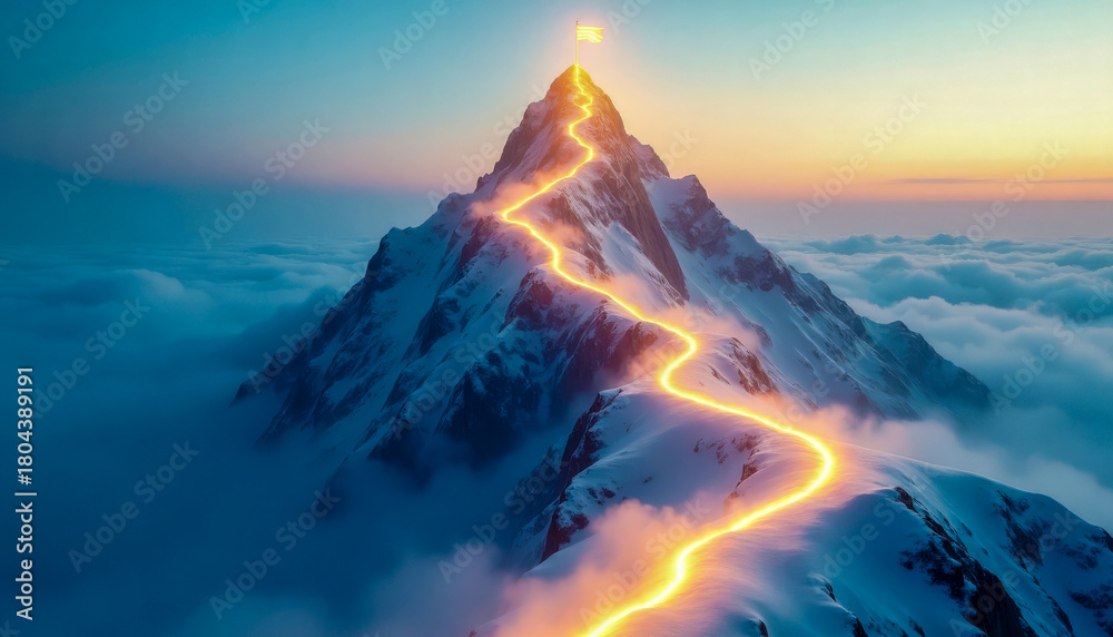Naklejka premium Mountain peak success path goal achievement climbing snow landscape sky