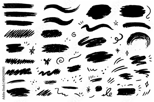 Hand-drawn doodle vector set of smear accents created in a playful sketchy style, isolated on white background
