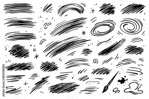 Hand-drawn doodle vector set of smear accents created in a playful sketchy style, isolated on white background
