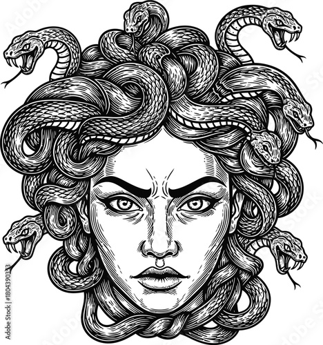 Medusa gorgon illustration drawing greek mythology monster snake hair art eps silhouette