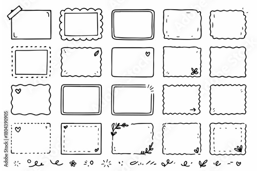 Hand-drawn doodle vector set of story border doodles created in a playful sketchy style, isolated on white background
