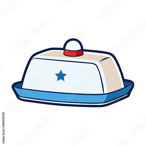 Cartoon police car with blue star and siren light