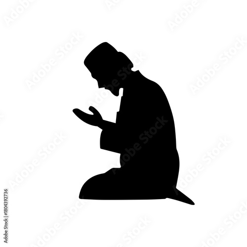 Muslim Man Silhouette Praying on Knees