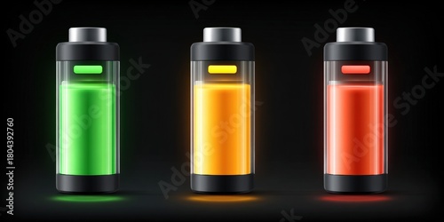 Fototapeta Naklejka Na Ścianę i Meble -  Creative vector illustration of 3d different charging status battery load isolated on transparent background. Discharged power sources. Art design. Abstract concept graphic element.