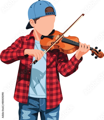 Young boy with violin and bow ready for music. Perfect for music education, orchestra performance, child prodigy, classical music concepts.