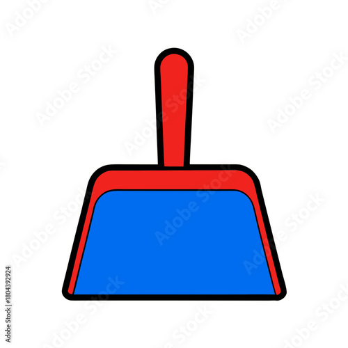 Simple red and blue dustpan icon on black background