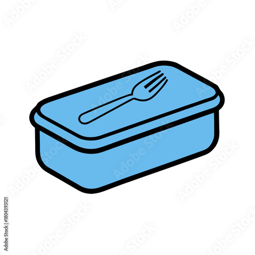 Blue lunch box with fork icon on black background