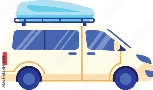 Tan van with blue luggage carrier suitable for travel and transportationrelated designs and projects. Great for travel blogs and brochures.