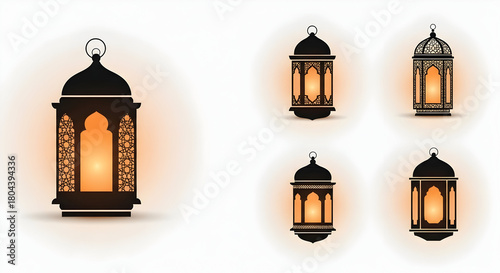 Wallpaper Mural A collection of five ornate black Islamic lanterns, or fanous, glowing with warm light for Ramadan. Torontodigital.ca