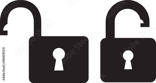 Two open padlocks in a black silhouette