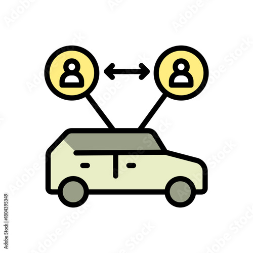 Car sharing color icon. Rental vehicle. Urban transportation, mobility. Travel people. Vacation car flat symbol. Isolated illustration.