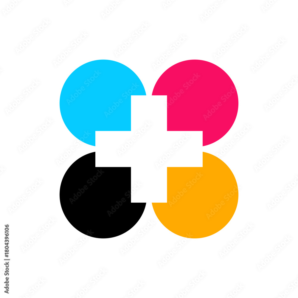 Fototapeta premium CMYK Color Circles with White Plus Sign Logo design vector stock