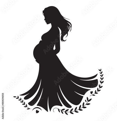 Pregnant Woman Silhouette, Maternity Motherhood Elegant Illustration.