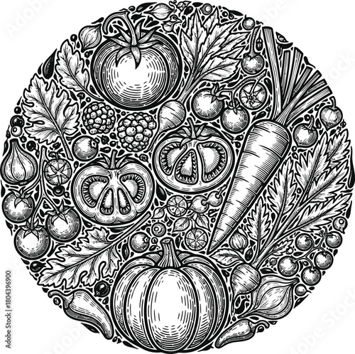 Vector illustration of fresh vegetables harvest organic food drawing art eps silhouette