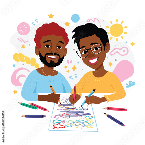 Versatile vector graphic design featuring a single intricate illustration with a broad spectrum of colors and classic typography elements for diverse creative applications