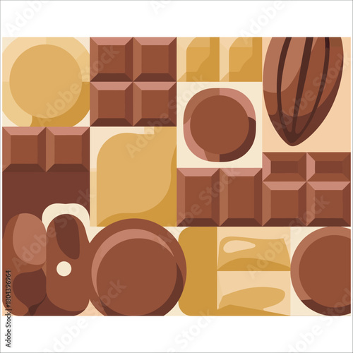 Seamless vector design set of delicious brown chocolate bars, cocoa dessert, and sweet snack icons