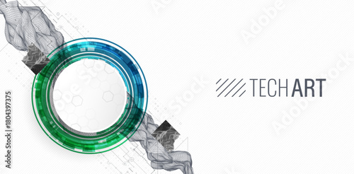 Abstract data background with wireframe wave and circuit lines. Technology concept. Vector