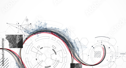 Abstract background. Scientific and technological concept with the use of technical elements formed in the shape of a circle. Line art. Vector