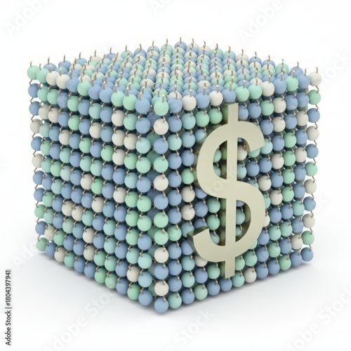 A cube made of small balls with a dollar sign on it