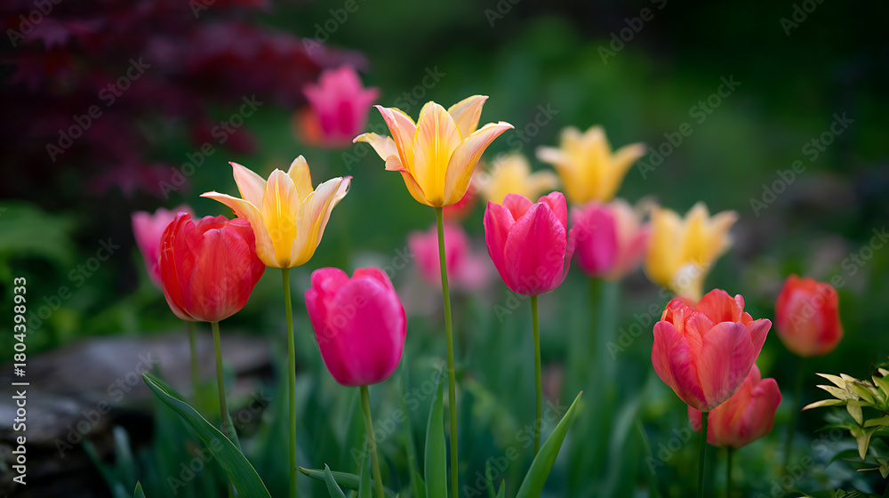 Obraz premium red and yellow tulips
