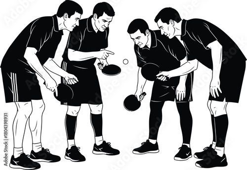 Table tennis coaching session illustration for ping pong enthusiasts eps silhouette