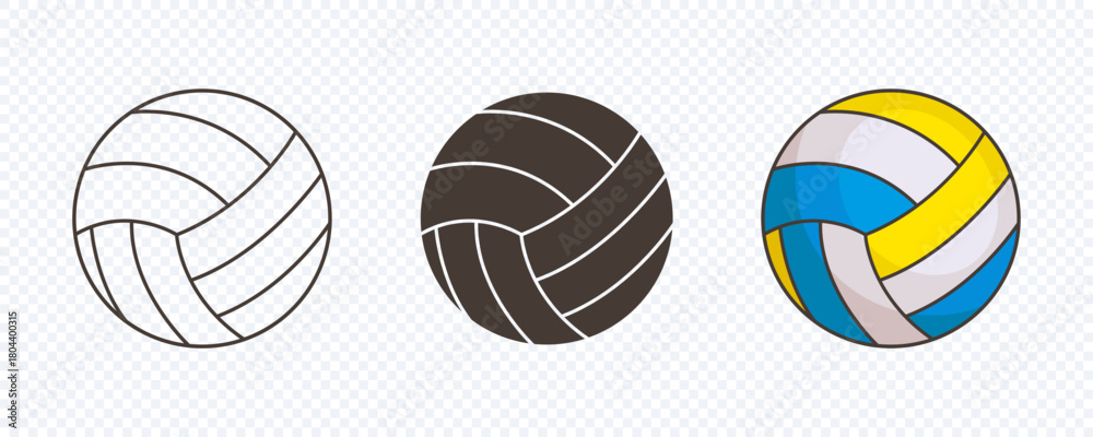 Naklejka premium Set of volley ball vector. volley ball logo vector. Outline, silhouette and flat vector ball