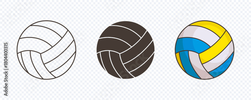 Set of volley ball vector. volley ball logo vector. Outline, silhouette and flat vector ball