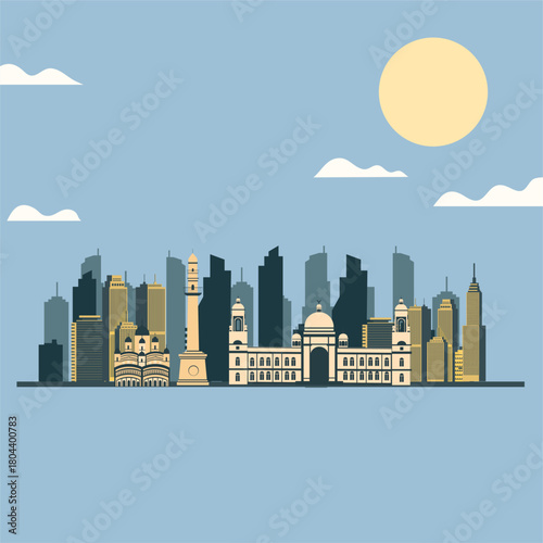 Kolkata city India travel background flat illustration