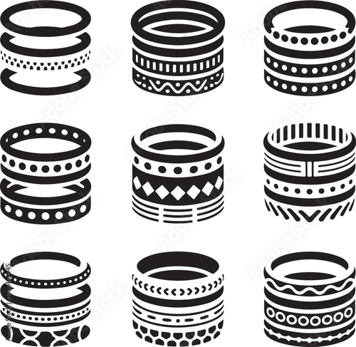 Bangle icon set, bracelet stack, arm cuff, jewelry, wrist accessory, fashion ornament