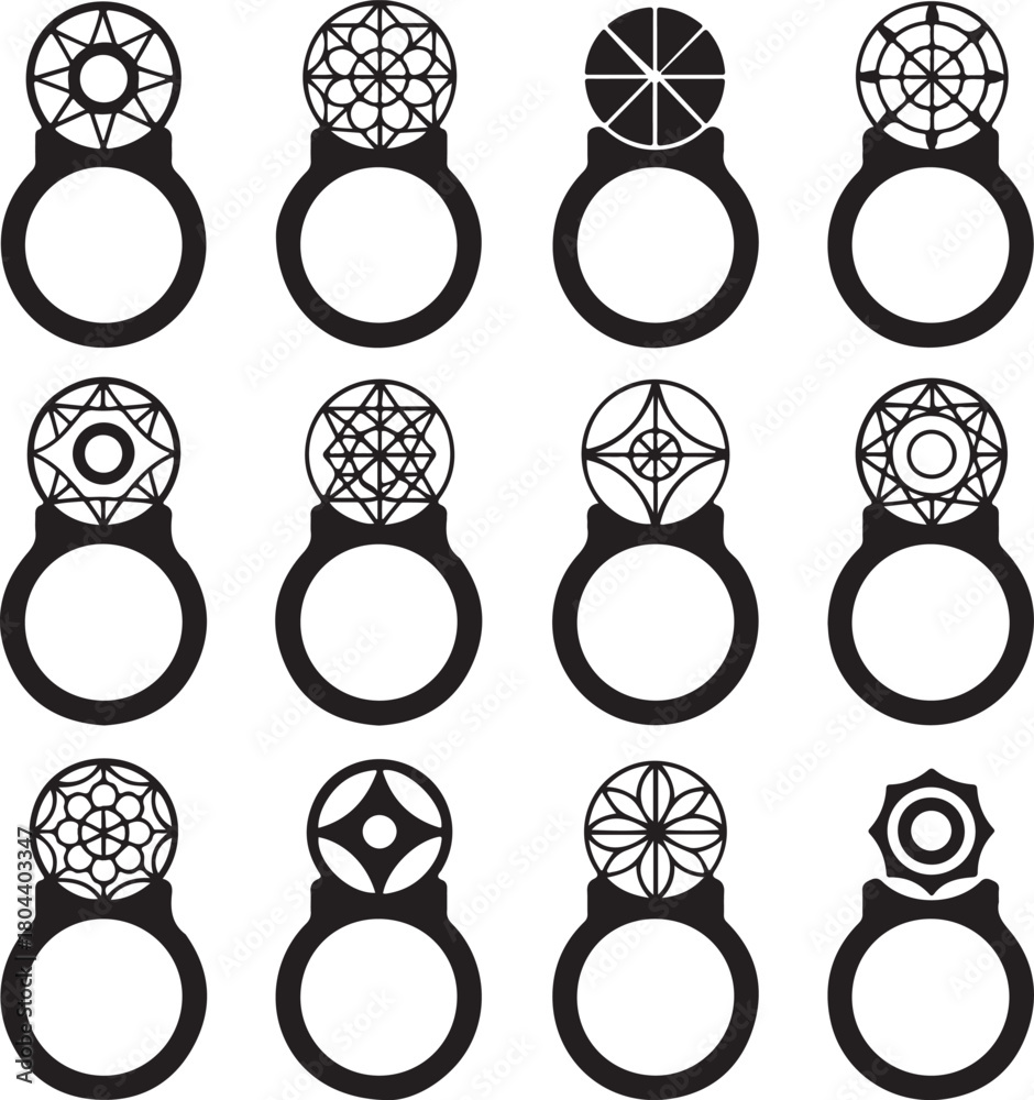 Fototapeta premium Ring icon set, jewelry, gemstone, diamond, luxury accessory, engagement band, wedding