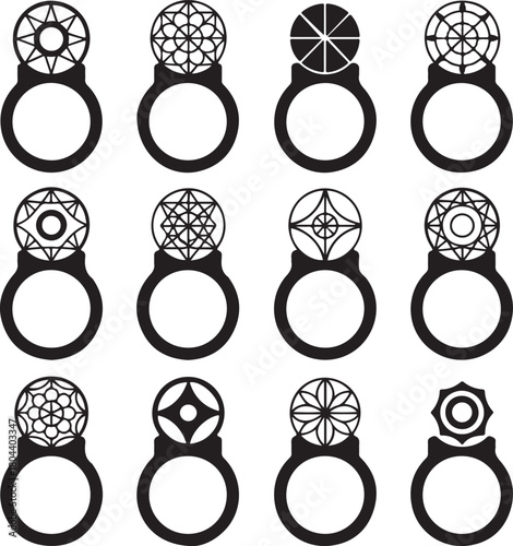 Ring icon set, jewelry, gemstone, diamond, luxury accessory, engagement band, wedding