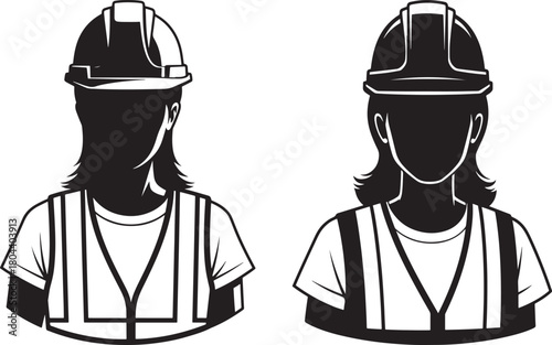 Two construction workers female silhouette