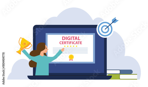 Excited student celebrates online learning success with diploma