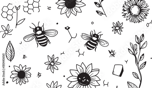 Seamless vector pattern with a set of black silhouette insects, including spiders, ants, bees, butterflies, flies, and beetles