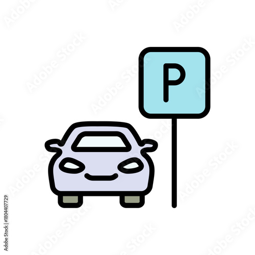 Rental car parking spot color icon. Symbol, logo vector illustration.